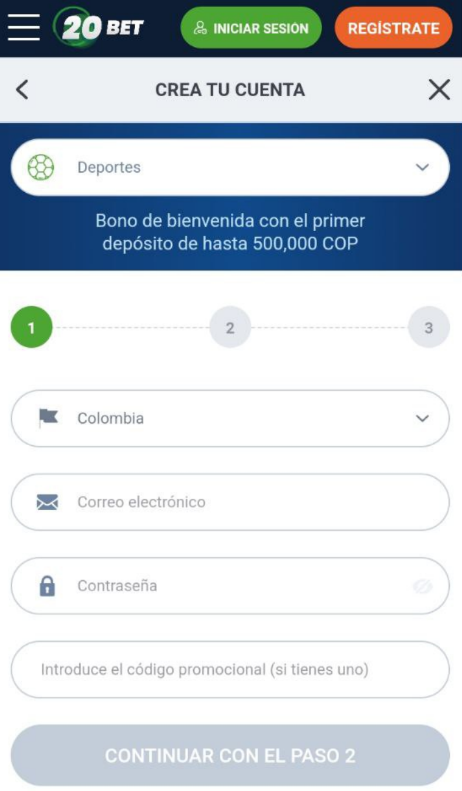 Registro en 20Bet
