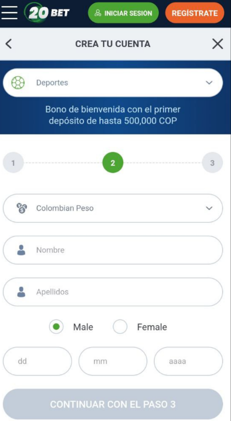 Registro en 20Bet