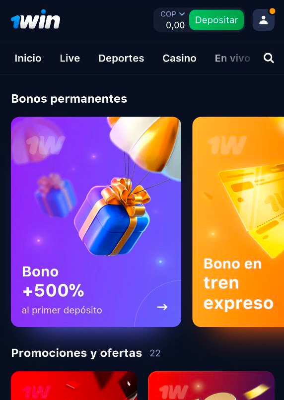 Bono de hasta 530 USD por registrarse en 1win y códigos promocionales para las apuestas