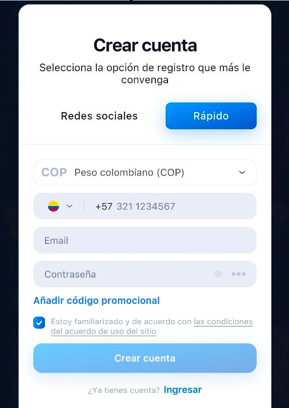 Registro en 1win