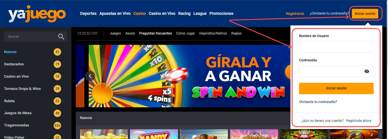 Acceso a la cuenta de Yajuego en Colombia 1