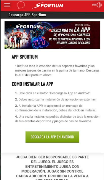 App de Sportium para Android e iOS