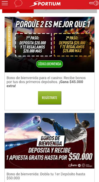 Bonificaciones por registro en Sportium y otras promociones