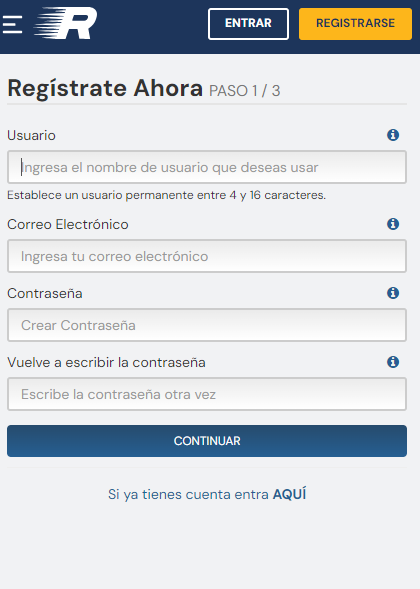 Registro de una cuenta de usuario en el sitio web oficial 3