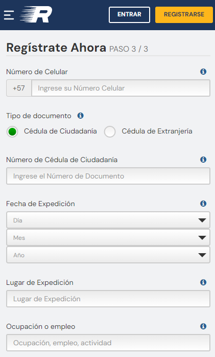 Registro de una cuenta de usuario en el sitio web oficial 3