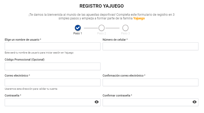 Registro de una cuenta en el sitio web oficial 1