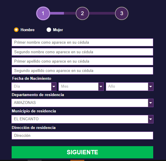 Registro de una cuenta en el sitio web oficial 1