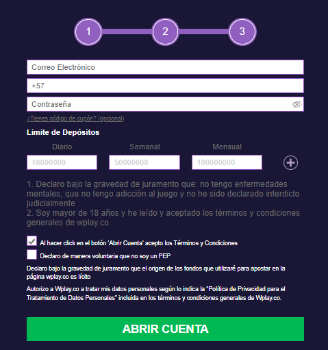 Registro de una cuenta en el sitio web oficial 1