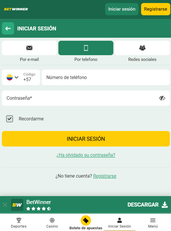 Betwinner login e iniciar sesión en Colombia