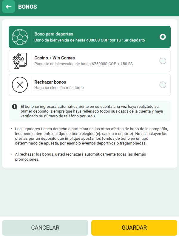 Bono Betwinner Colombia