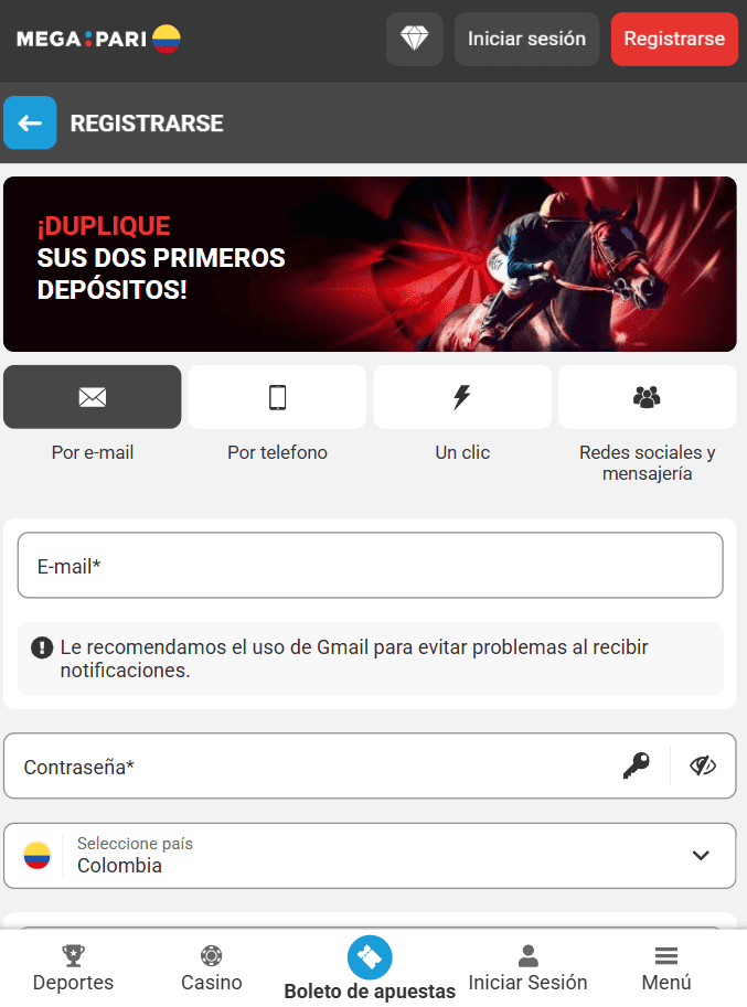 Registro en Megapari Colombia